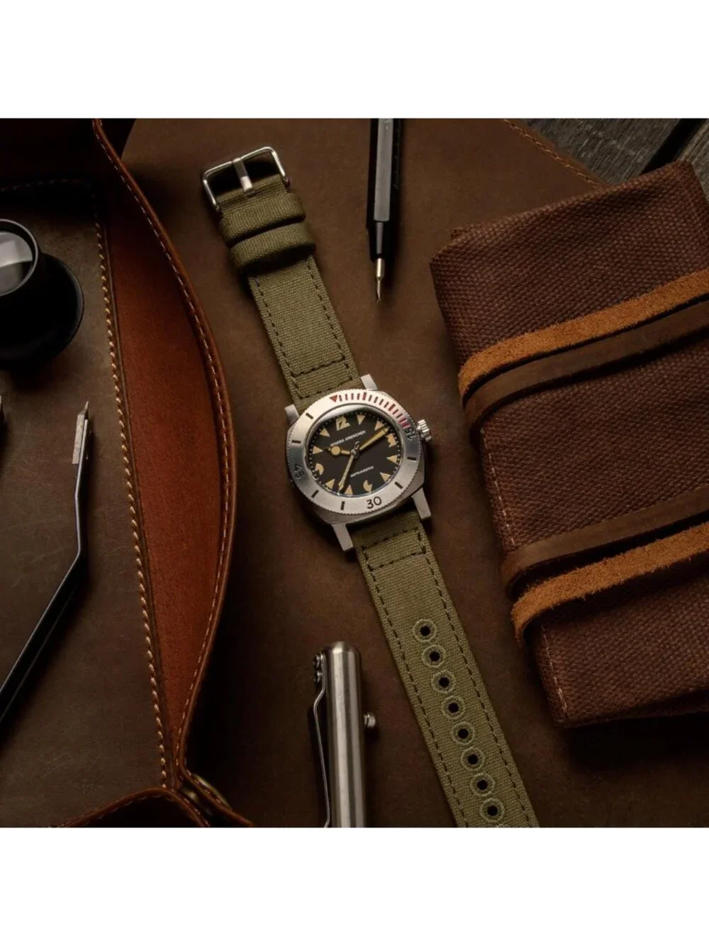 Stylish Canvas Quick Release Watch Straps in Faded Olive - 20mm Adjustable Bands
